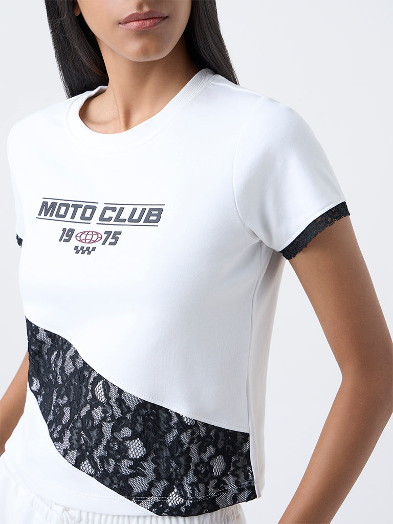 Studiofit White Text Design Cotton T-Shirt