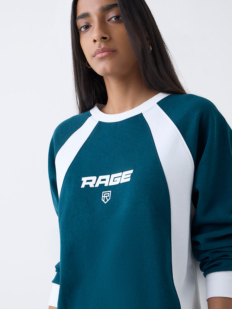 Studiofit Teal Text Detailed T-Shirt