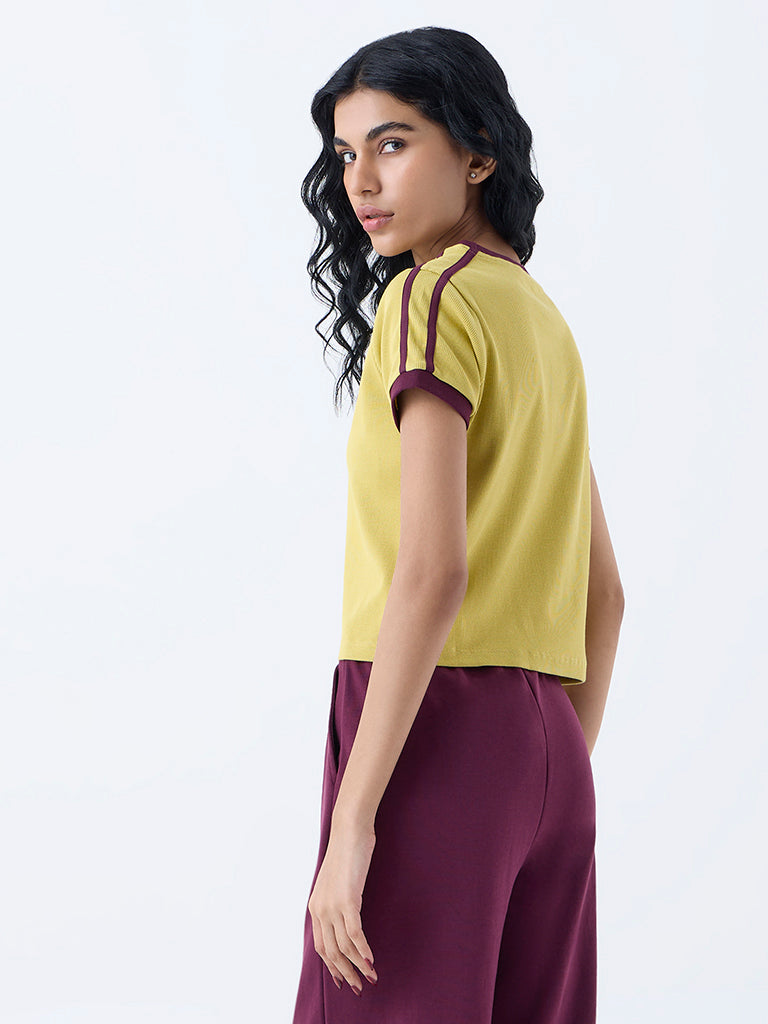 Studiofit Mustard Typographic Cotton-Blend T-Shirt