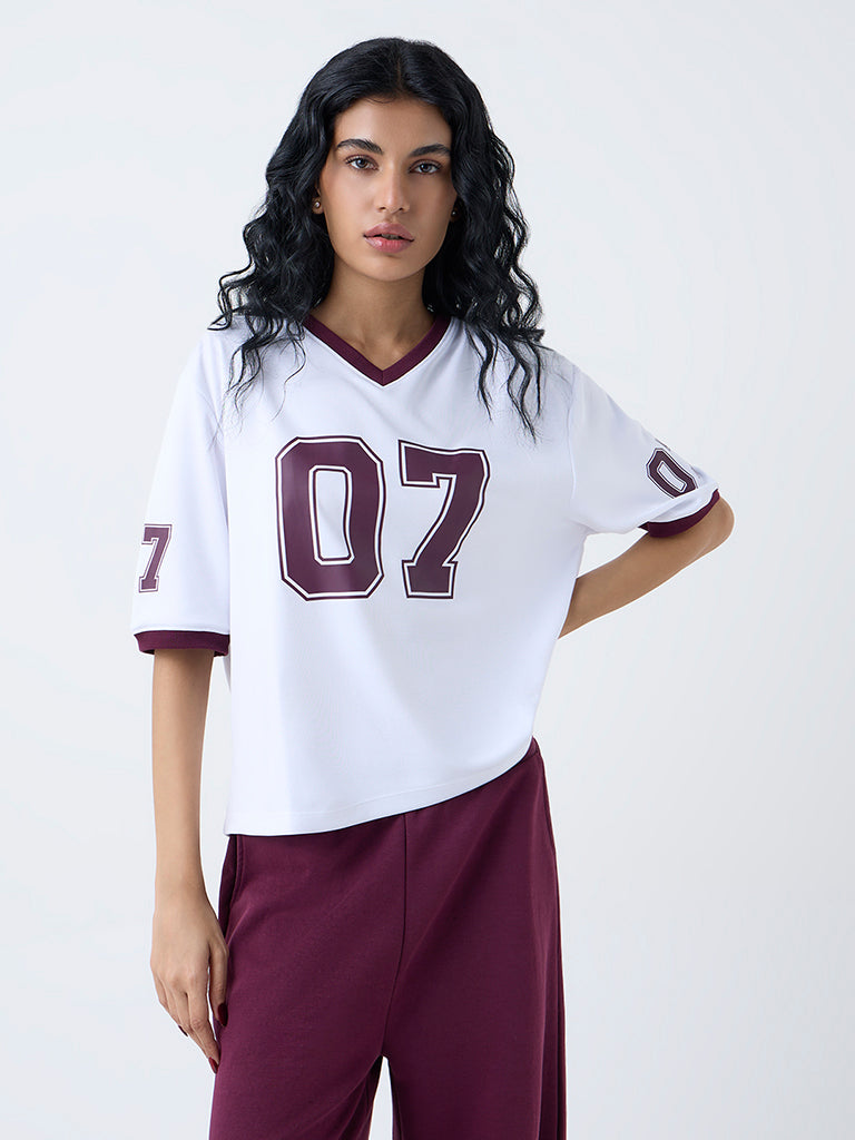 Studiofit White Numerical Printed T-Shirt