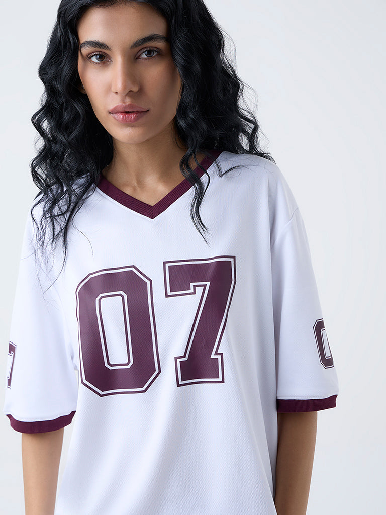 Studiofit White Numerical Printed T-Shirt