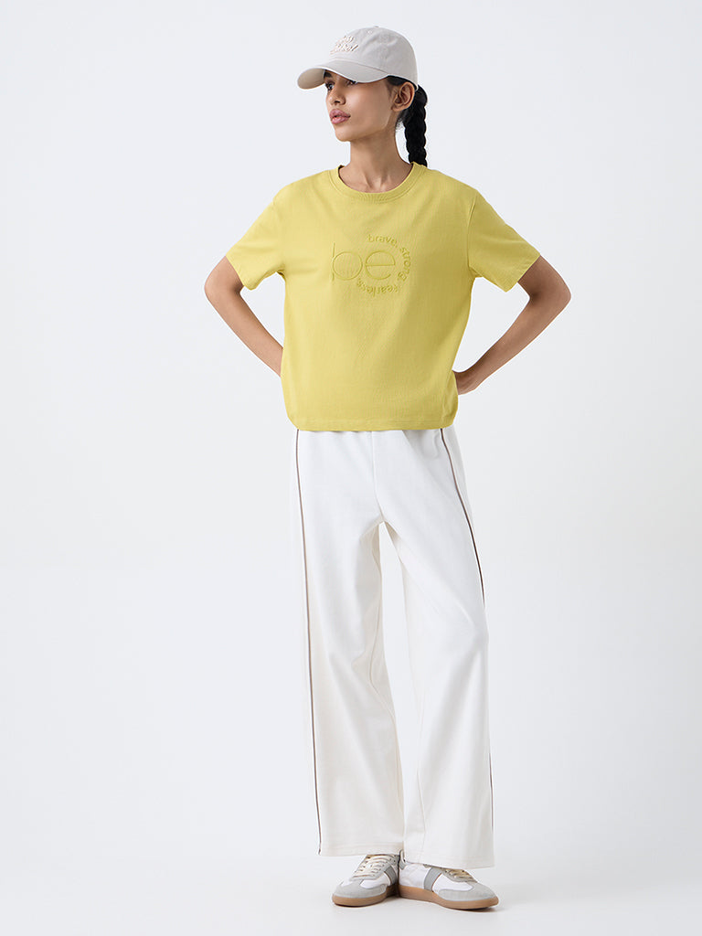 Studiofit Lime Text Design Cotton T-Shirt