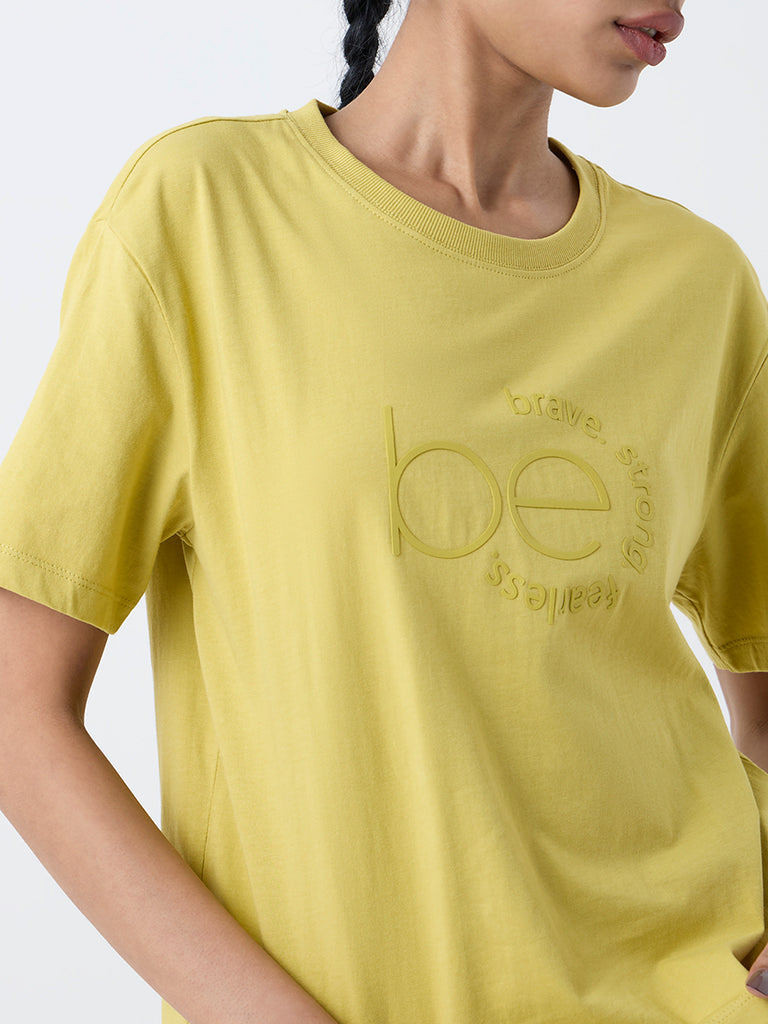Studiofit Lime Text Design Cotton T-Shirt