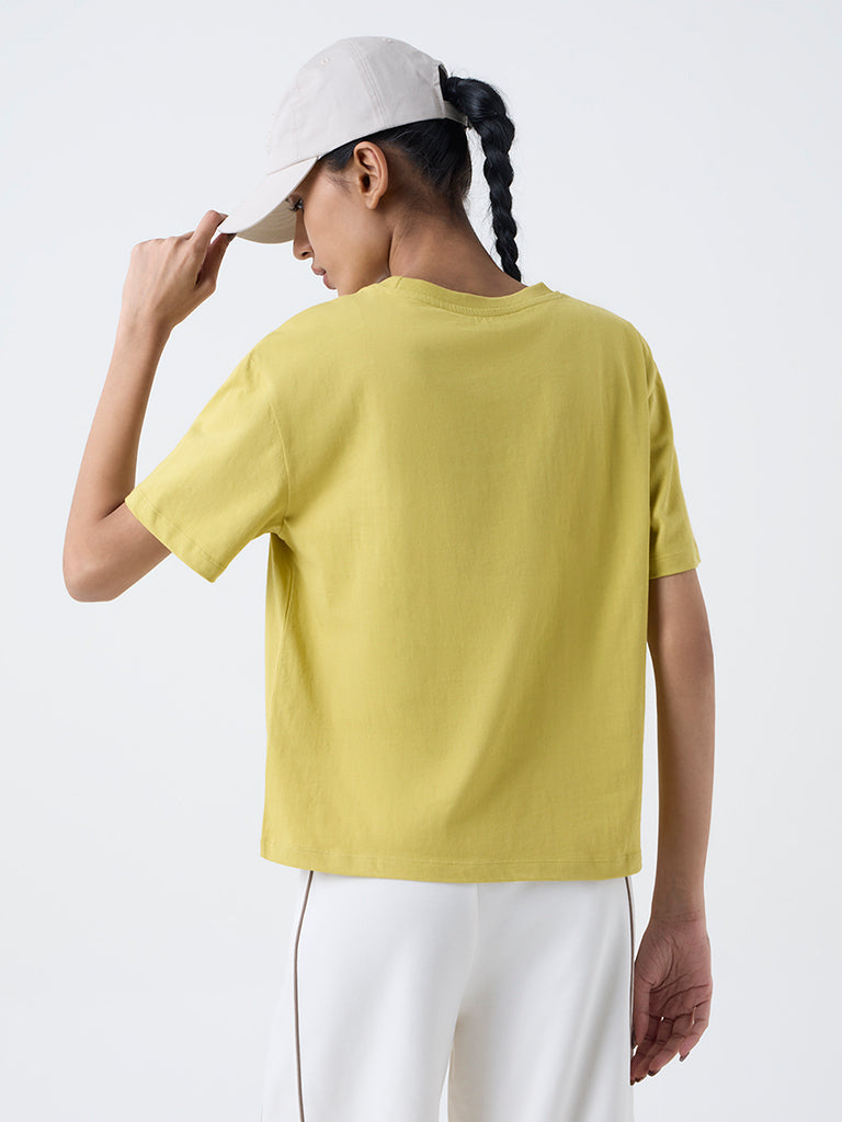 Studiofit Lime Text Design Cotton T-Shirt