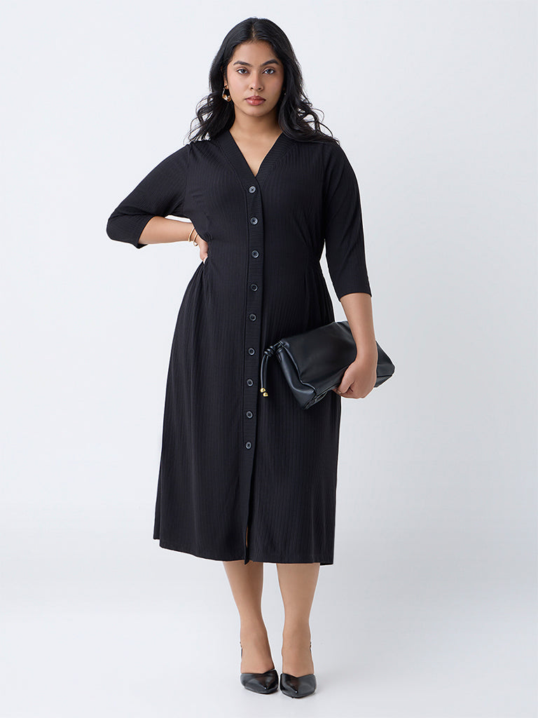 Gia Black Self-Striped Straight Dress