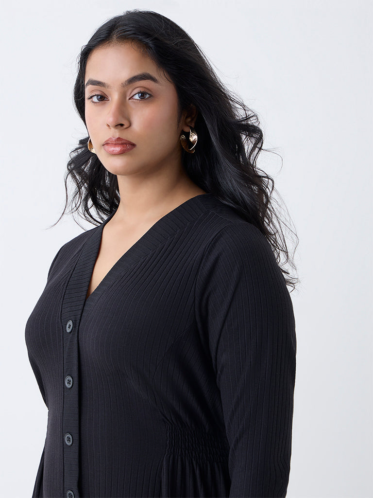 Gia Black Self-Striped Straight Dress