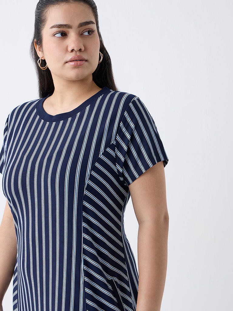 Gia Navy Striped A-Line Dress