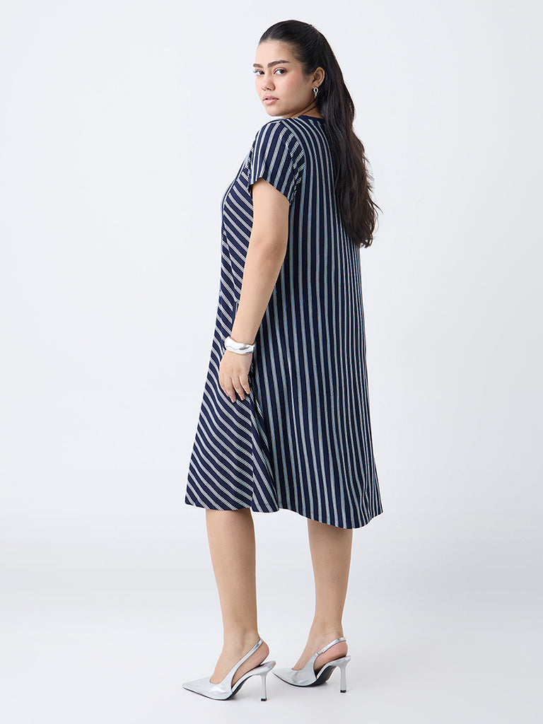 Gia Navy Striped A-Line Dress