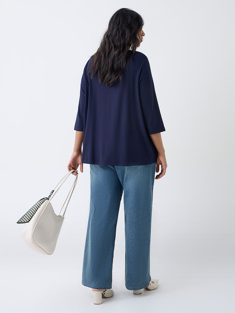 Gia Navy Metallic-Detailed Top