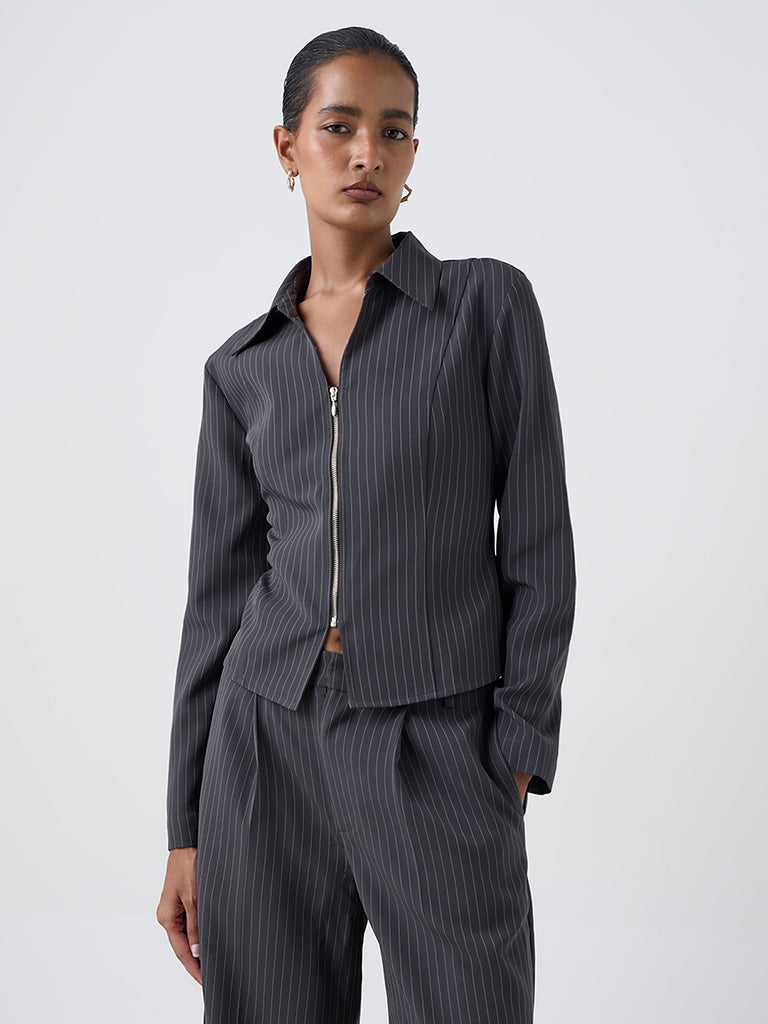 Wardrobe Dark Grey Pinstriped Shirt