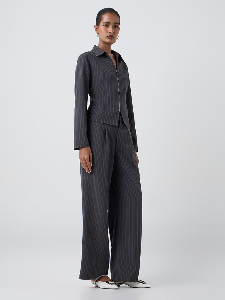 Wardrobe Dark Grey Pinstriped Shirt