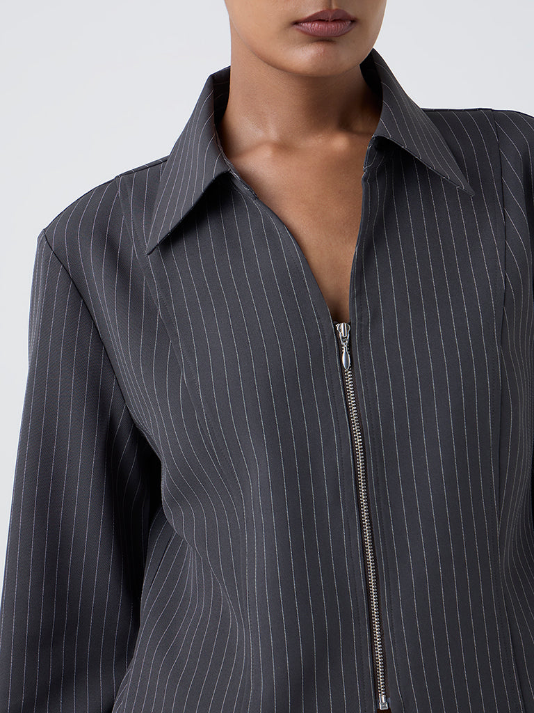 Wardrobe Dark Grey Pinstriped Shirt