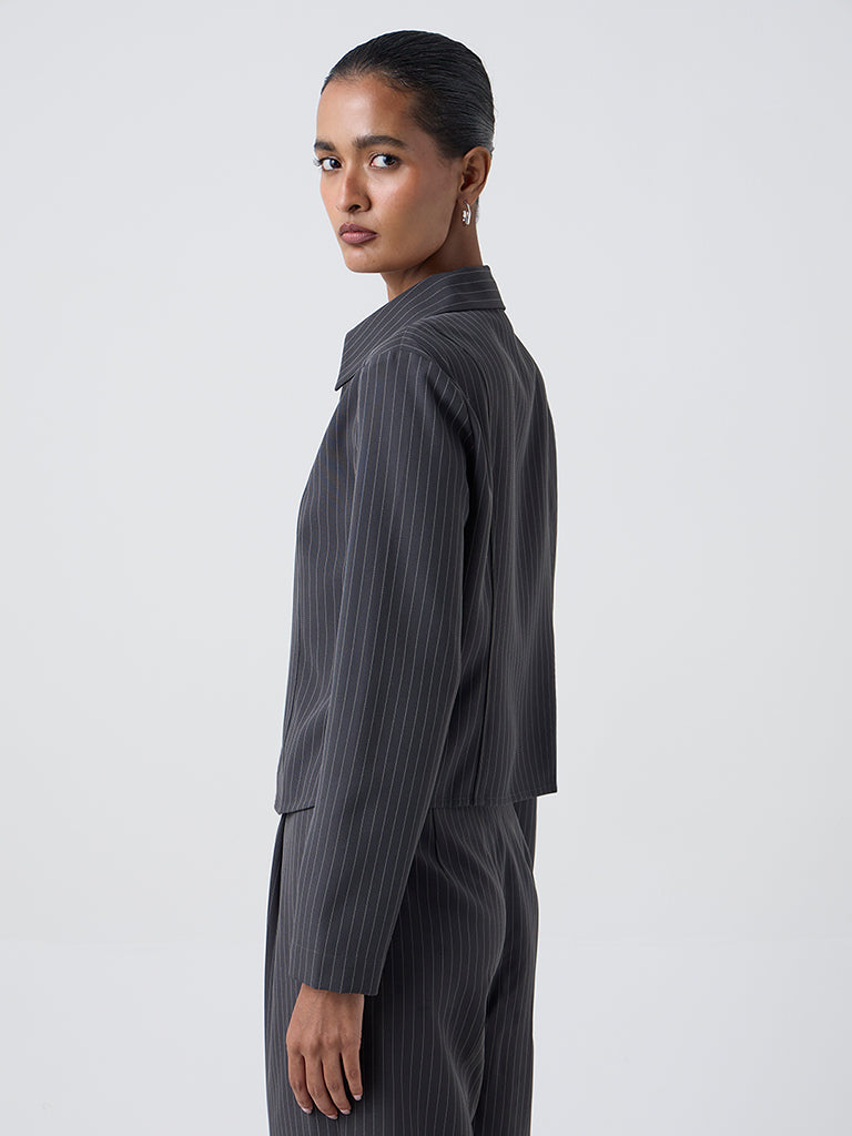 Wardrobe Dark Grey Pinstriped Shirt