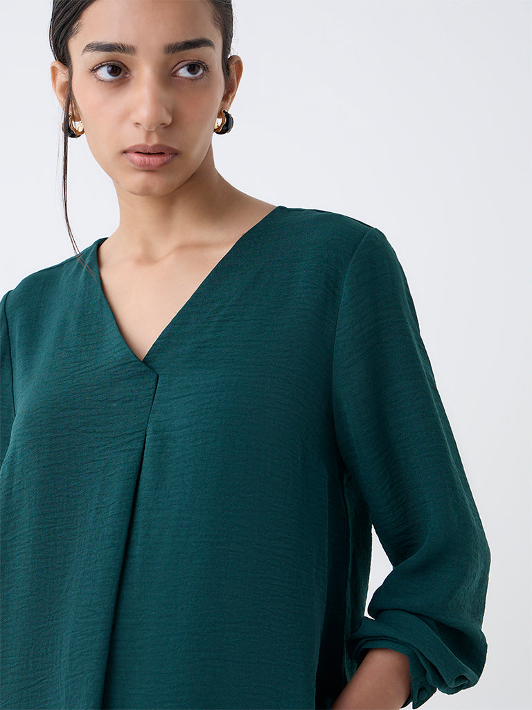 Wardrobe Green Crinkle-Textured Top