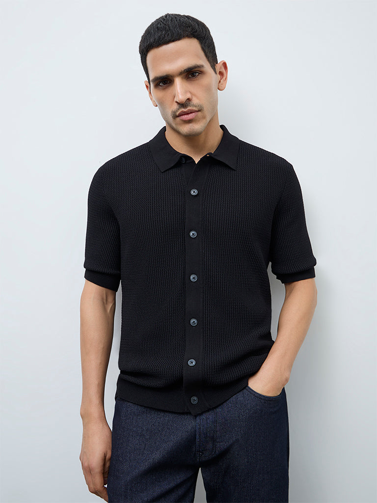 Ascot Brown Knit-Textured Relaxed-Fit Shirt