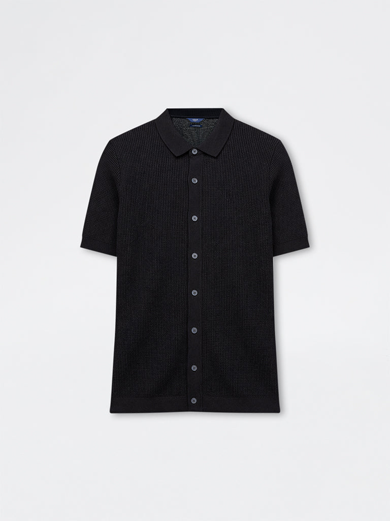 Ascot Brown Knit-Textured Relaxed-Fit Shirt