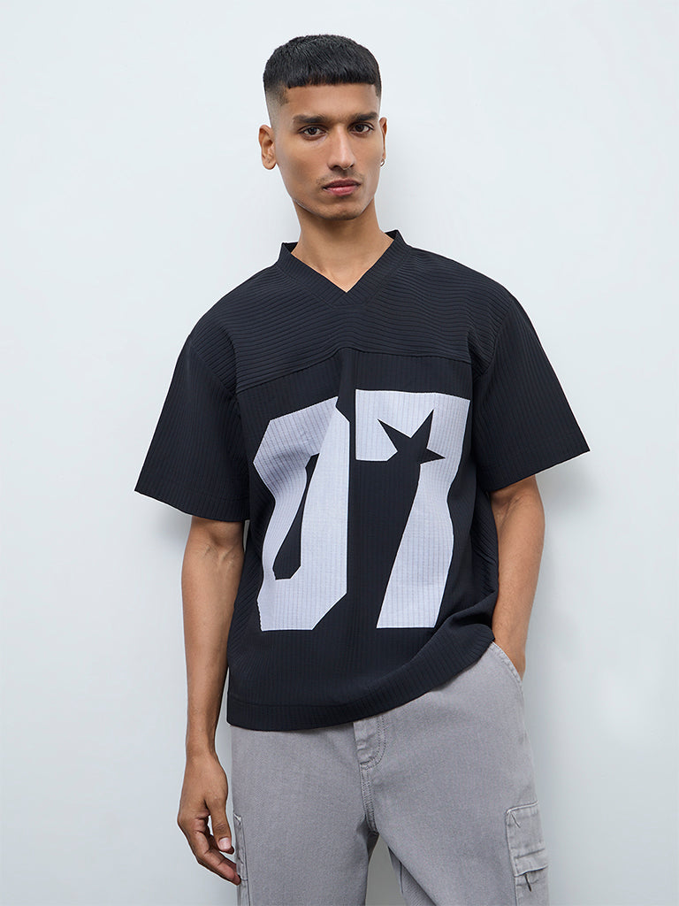 Nuon Black Numerical Printed Relaxed-Fit T-Shirt