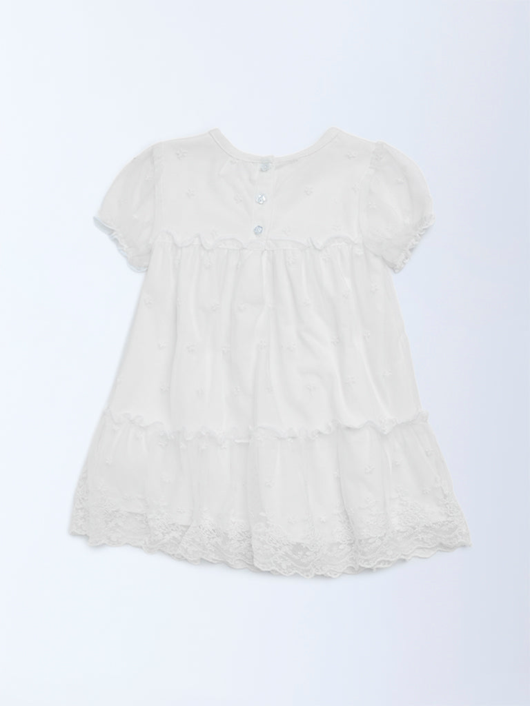HOP Baby Girls White Lace Detailed Tiered Dress