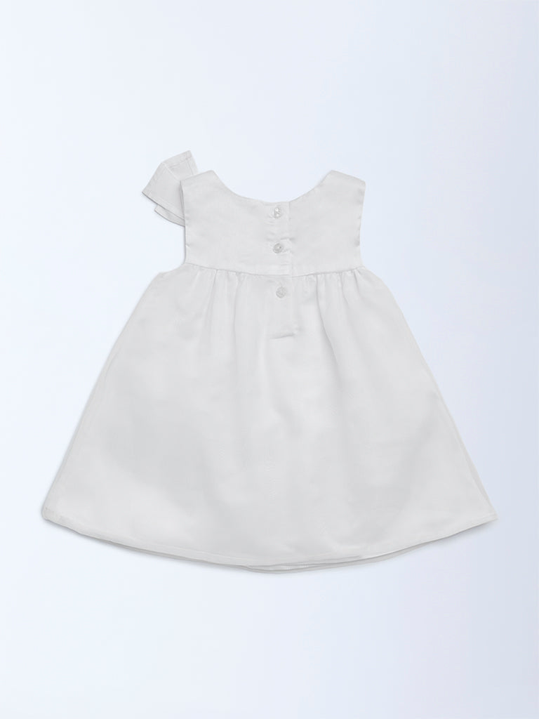 HOP Baby Girls White Bow-Detailed Fit-and-Flare Dress