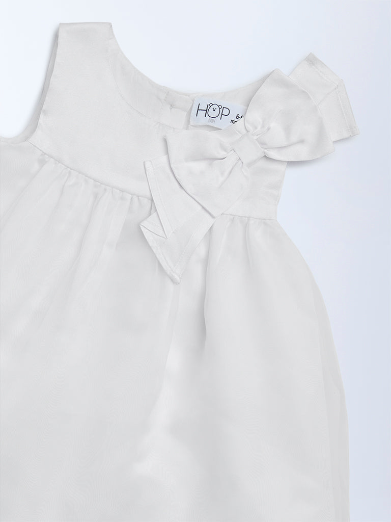 HOP Baby Girls White Bow-Detailed Fit-and-Flare Dress