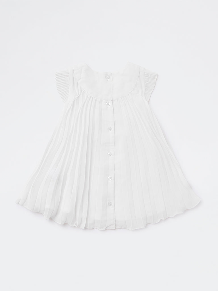 HOP Baby Girls White Accordion-Pleated A-Line Dress