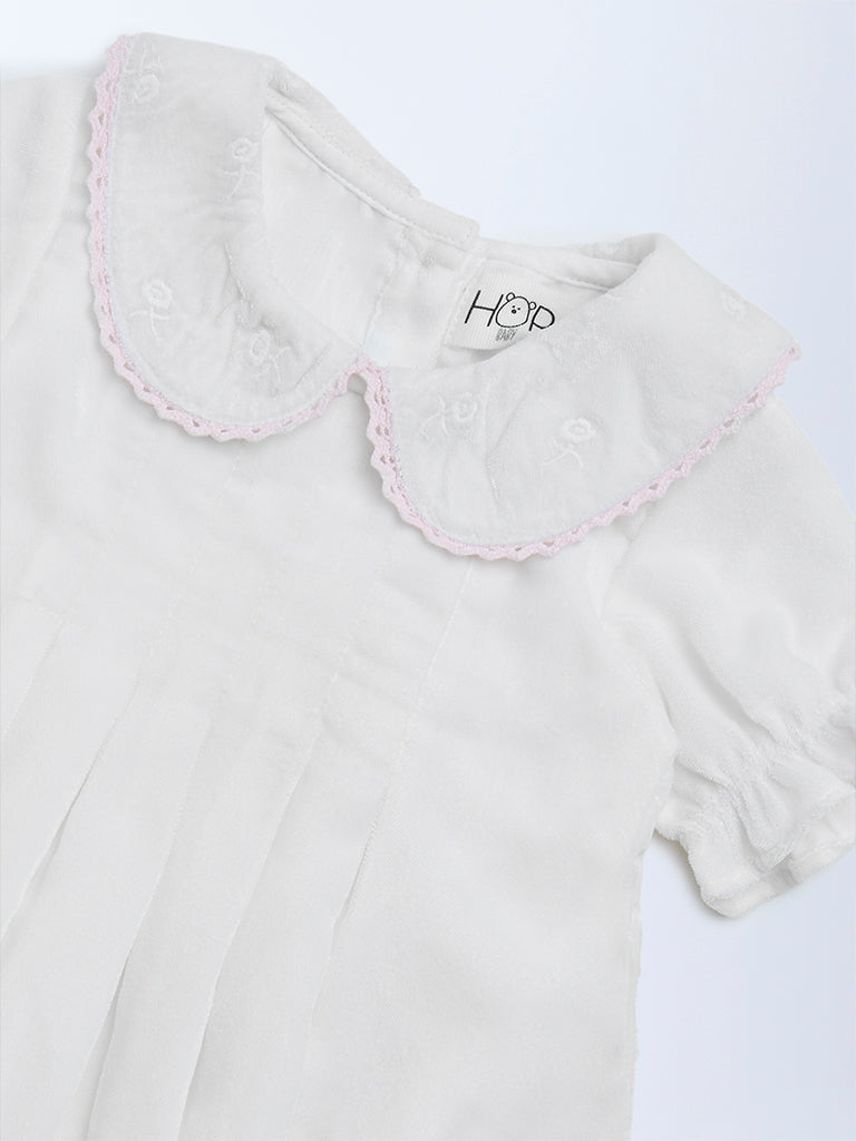 HOP Baby Girls White Embroidered Cotton A-Line Dress