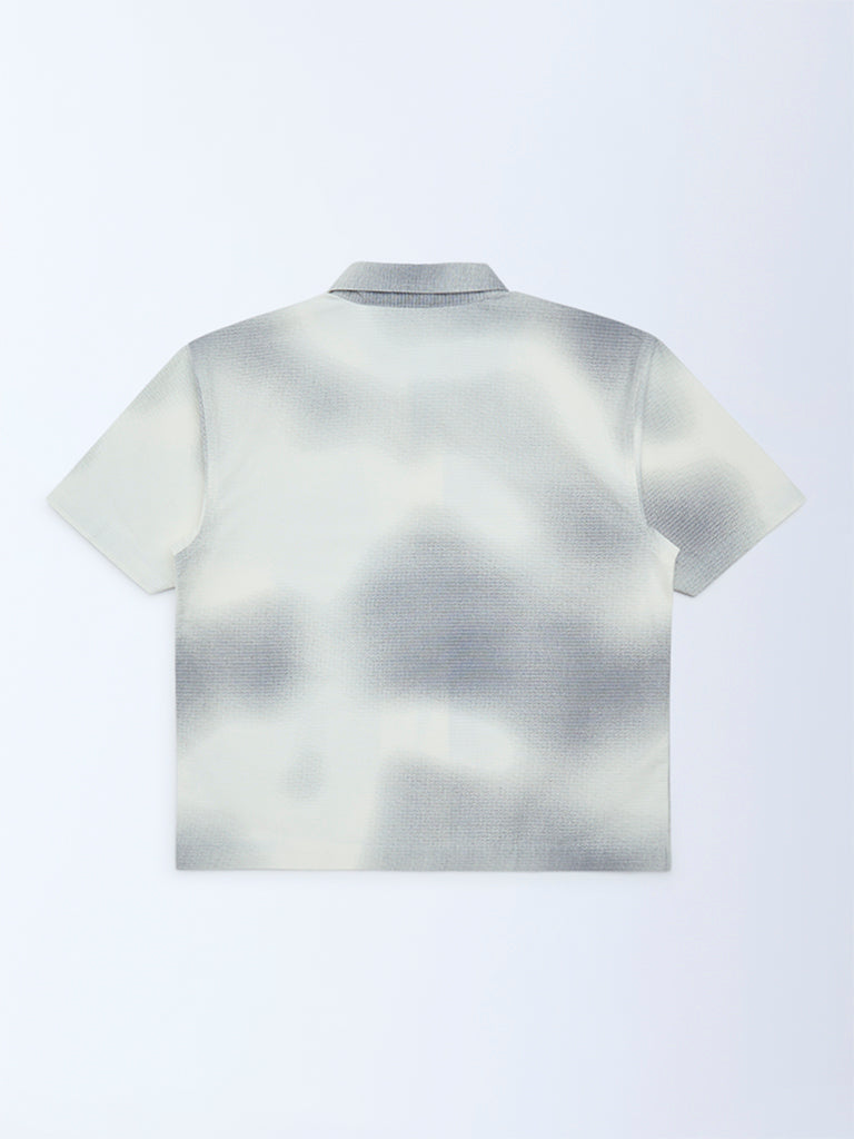 Boys Grey Printed Resort-Fit Cotton Shirt