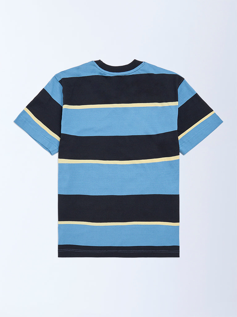 Boys Blue Colour-Blocked Cotton T-Shirt