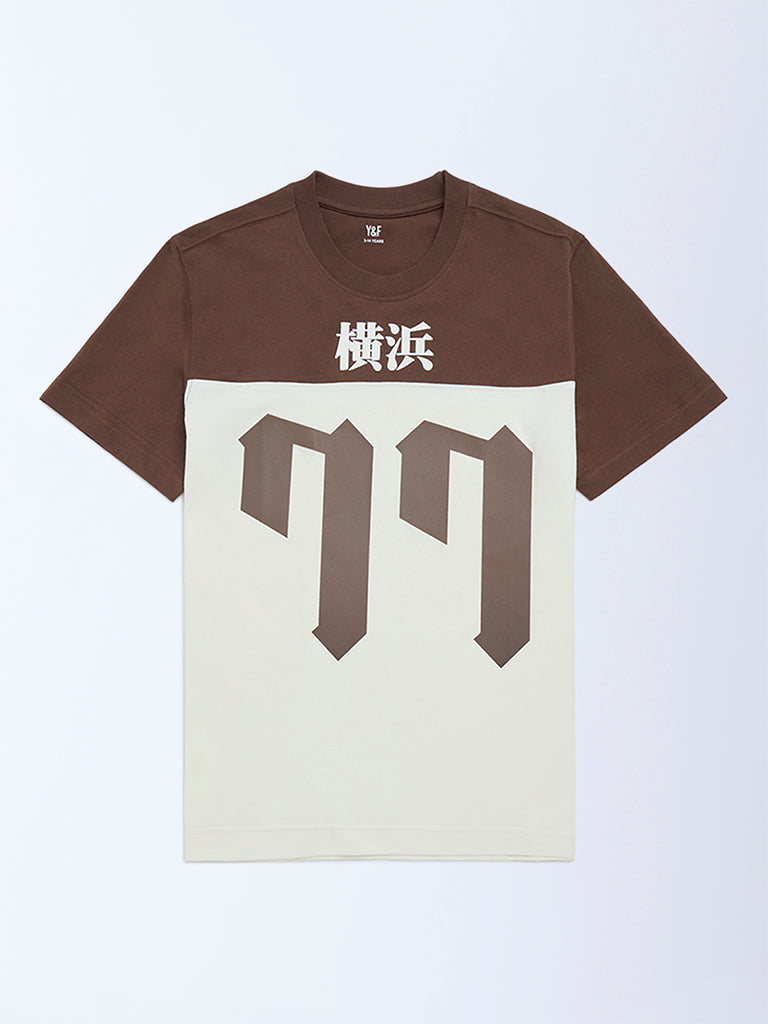 Boys Off-White Colour-Blocked Cotton T-Shirt