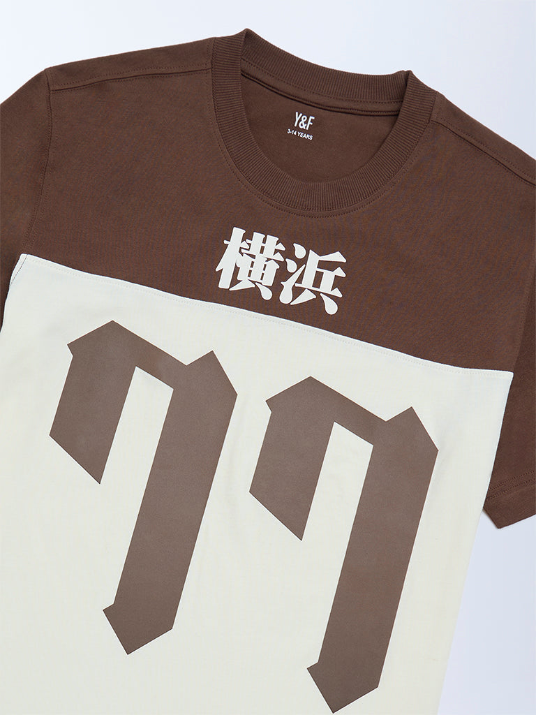 Boys Off-White Colour-Blocked Cotton T-Shirt