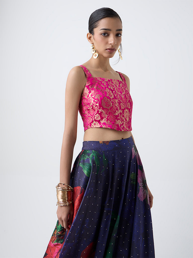Vark Pink Brocade Corset-Style Top