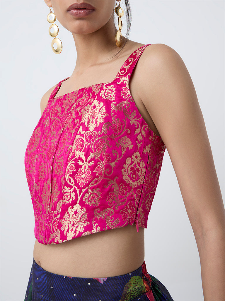 Vark Pink Brocade Corset-Style Top