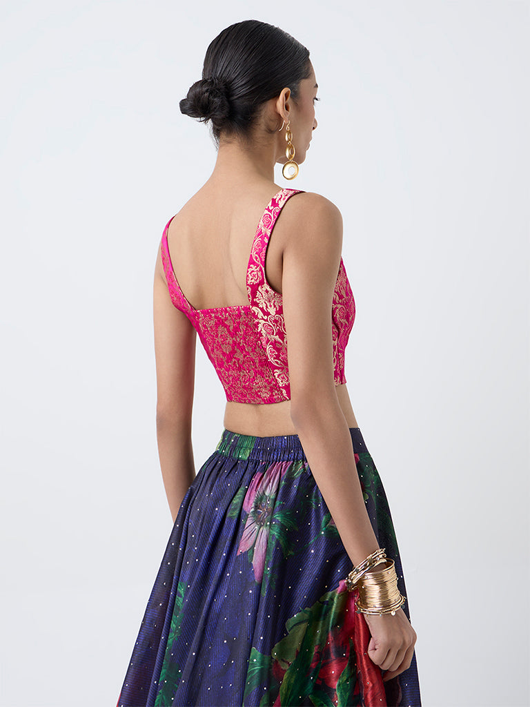 Vark Pink Brocade Corset-Style Top