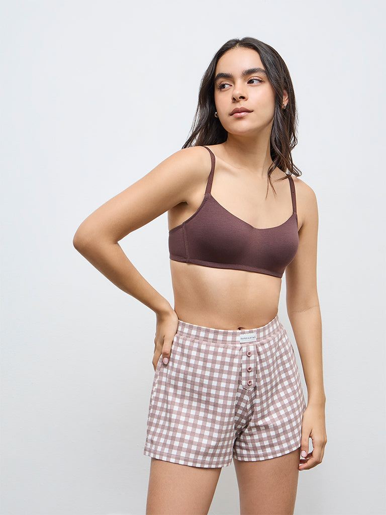 Superstar Brown Cotton-Blend Padded Bra