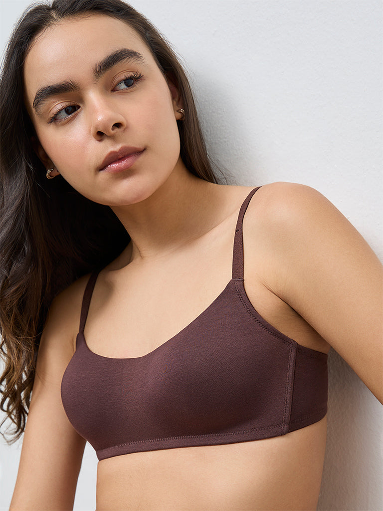 Superstar Brown Cotton-Blend Padded Bra