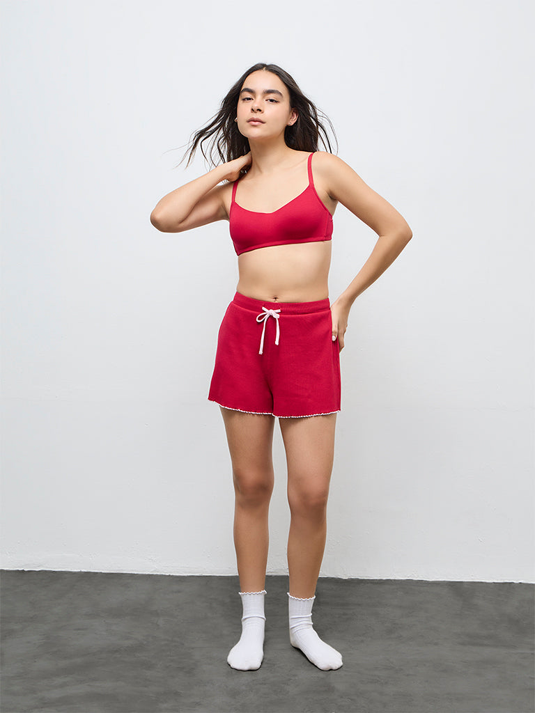 Superstar Red Cotton-Blend Padded Bra