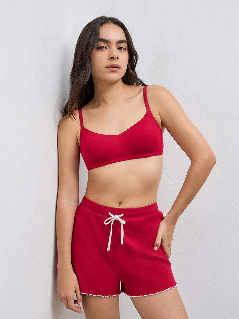 Superstar Red Cotton-Blend Padded Bra