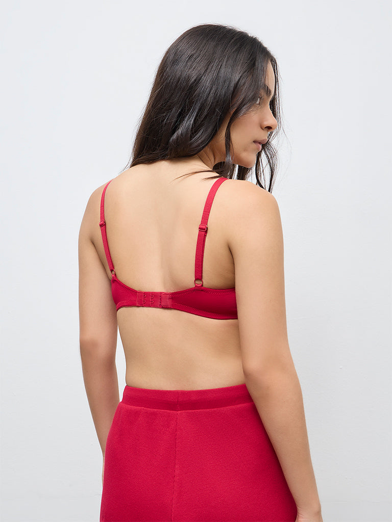 Superstar Red Cotton-Blend Padded Bra