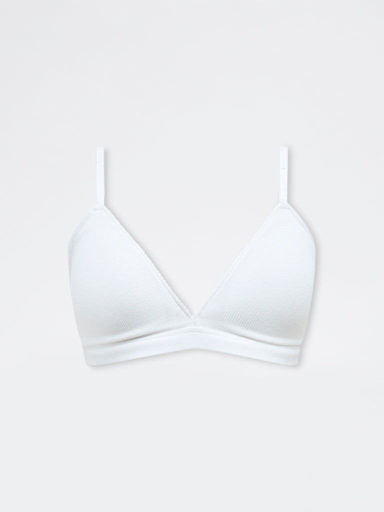 Superstar White Waffle-Textured Cotton-Blend Padded Bra