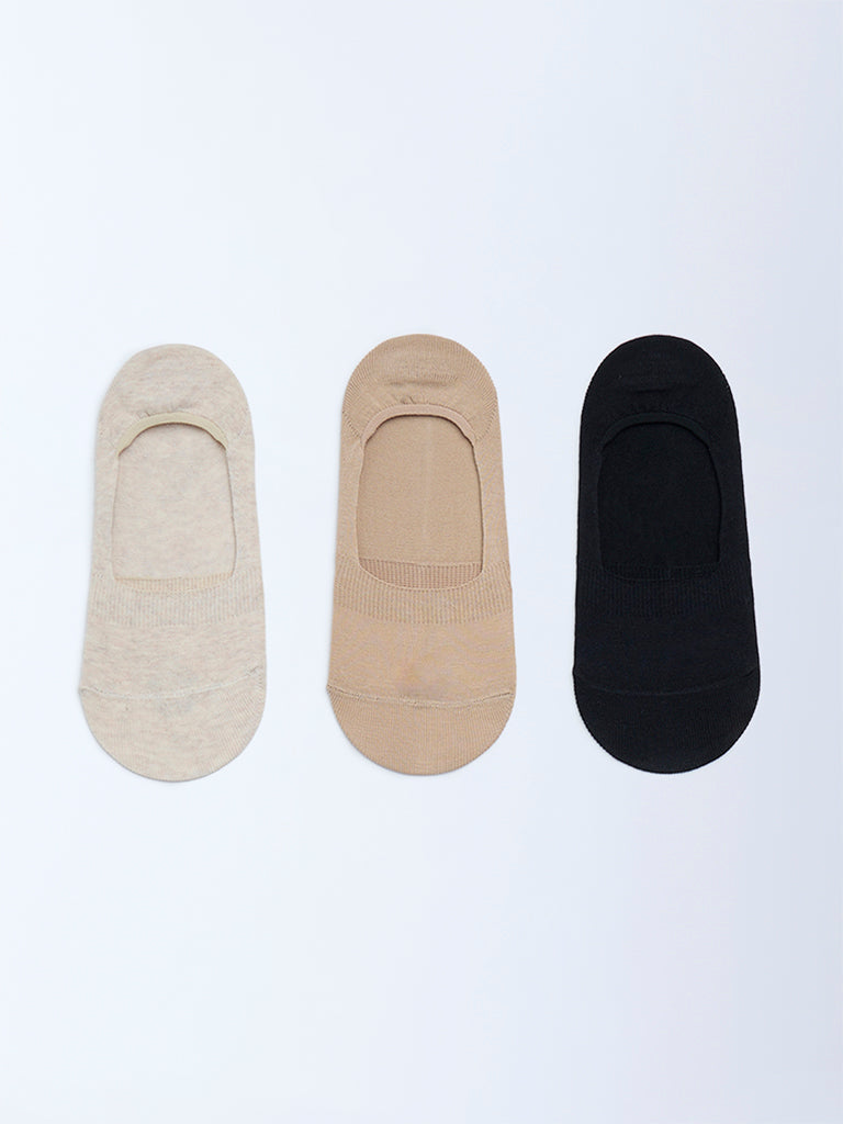 Superstar Beige No Show Cotton-Blend Socks - Pack of 3