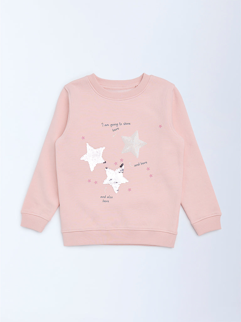 HOP Kids Girls Dusty Pink Embellished Cotton-Blend Sweatshirt