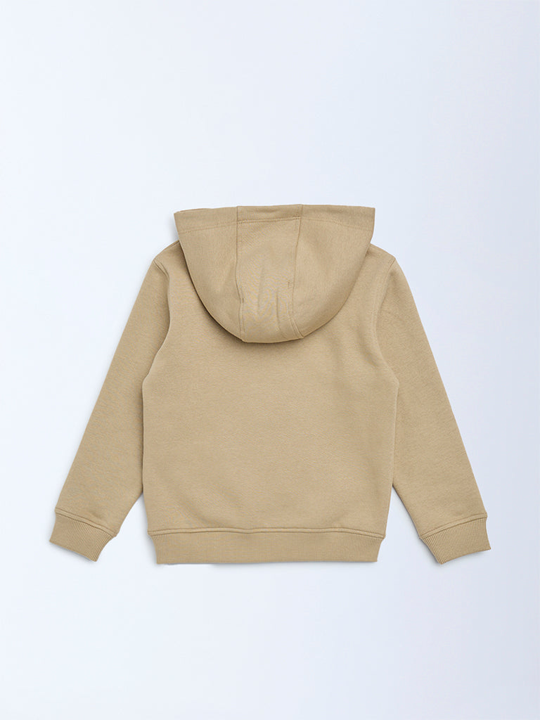 HOP Kids Girls Taupe Printed Cotton-Blend Hoodie