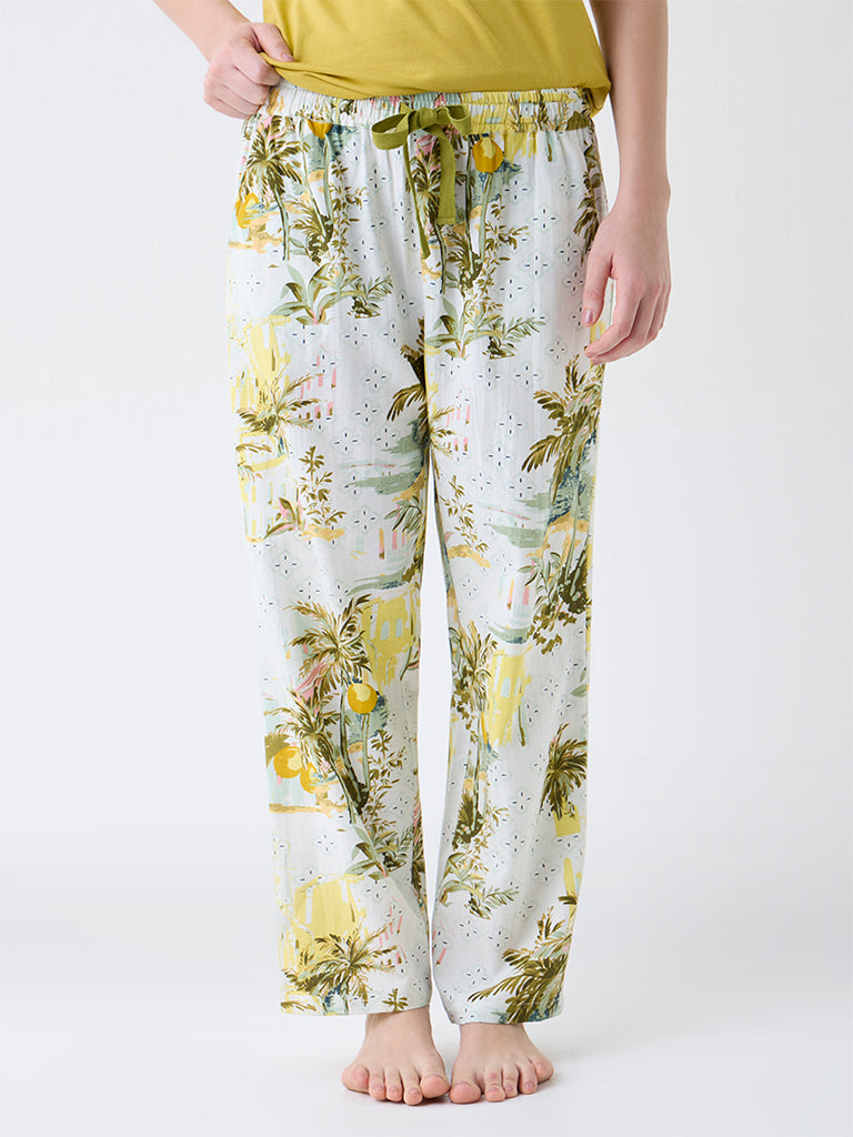 Wunderlove Green Botanical Design High-Rise Lounge Pants