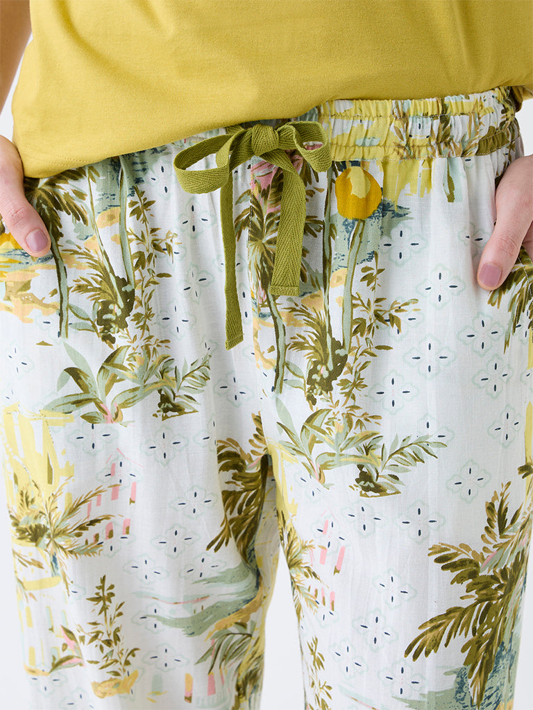 Wunderlove Green Botanical Design High-Rise Lounge Pants