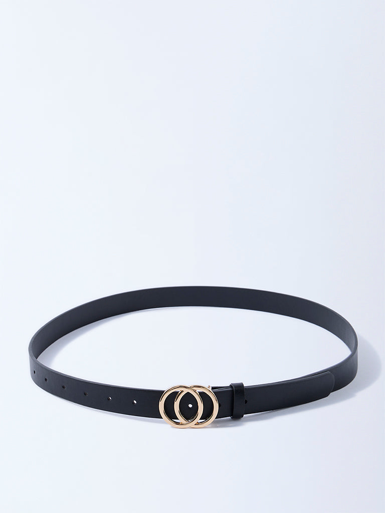 Westside Accessories Black Circular-Buckle Detailed Belt