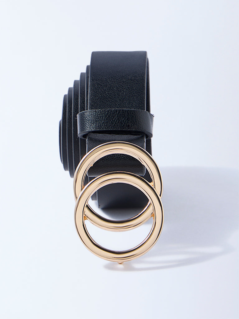 Westside Accessories Black Circular-Buckle Detailed Belt