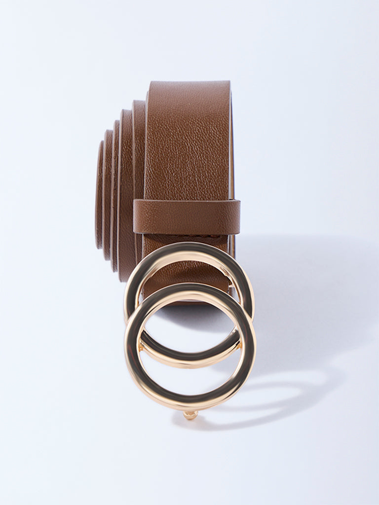 Westside Accessories Brown Circular-Buckle Detailed Belt