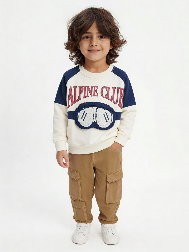 HOP Kids Boys Off-White Text Design Cotton-Blend Sweatshirt