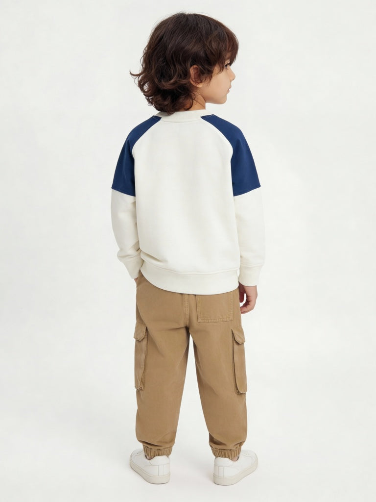 HOP Kids Boys Off-White Text Design Cotton-Blend Sweatshirt