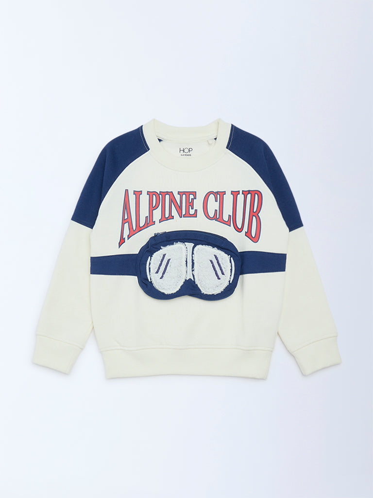 HOP Kids Boys Off-White Text Design Cotton-Blend Sweatshirt
